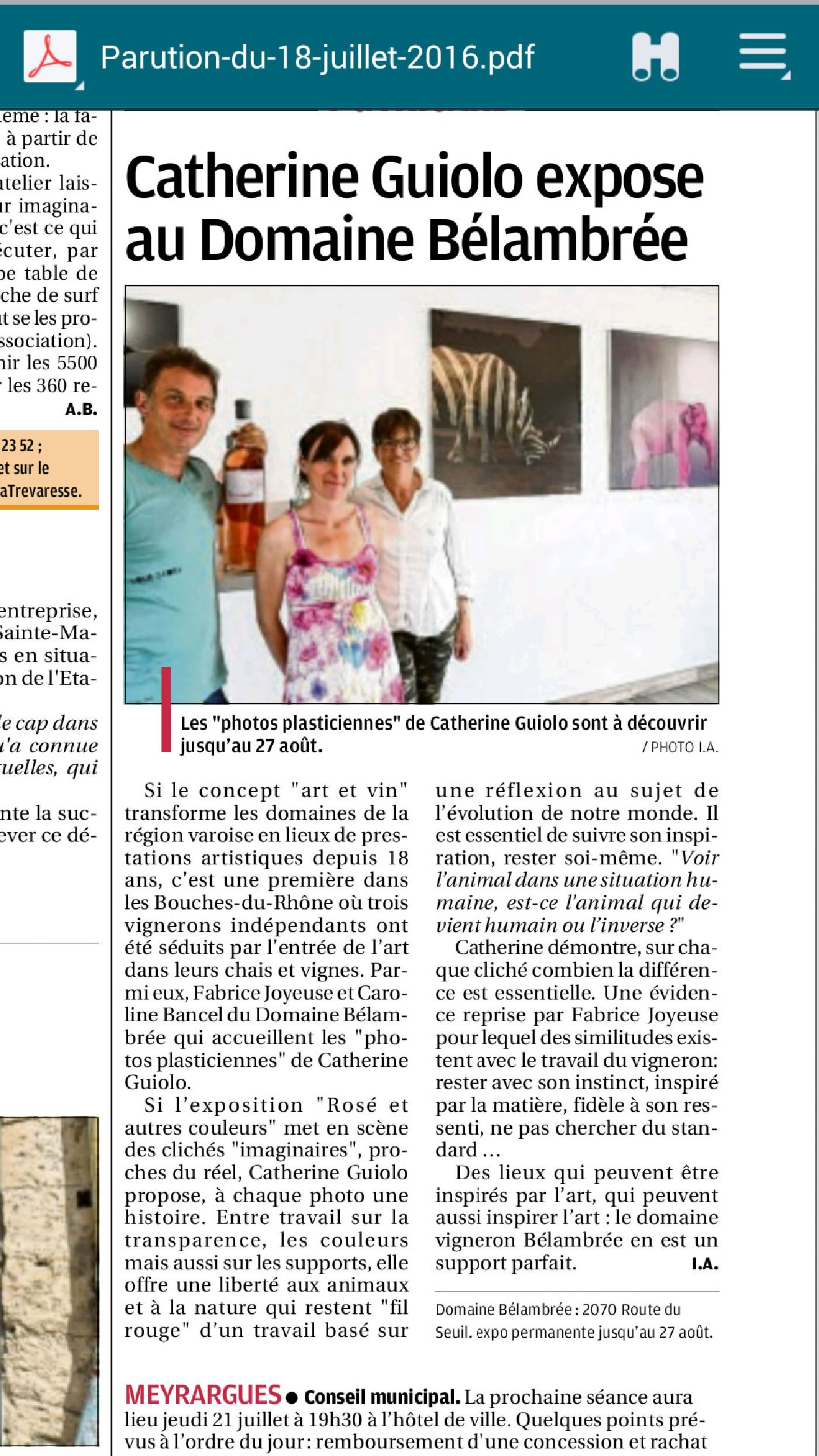 Article la Provence de l'Exposition Bélambrée de Guiolo photographe à Aix en Provence